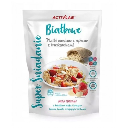 Activlab Super Śniadanie Białkowe Płatki owsiane i ryżowe z truskawkami 300g
