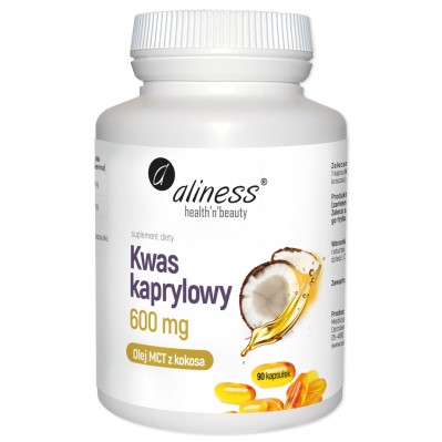 Aliness Kwas kaprylowy (60% C8) 600mg 90 kapsułek