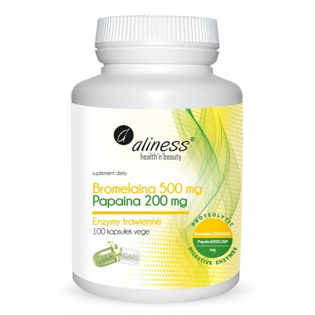 Aliness Bromelaina 500mg Papaina 200 mg x 100 VEGE caps.