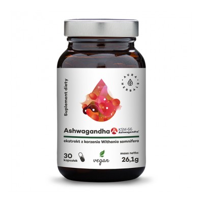 Aura Herbals Ashwagandha KSM-66 korzeń 500 mg - 30 kapsułek wegańskich