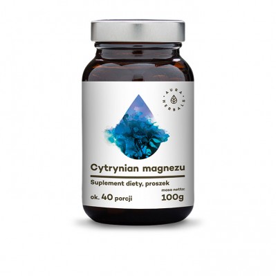 Aura Herbals Cytrynian magnezu 100% (magnez 375mg) - proszek (100g) Cytrynian magnezu 100% magnez 375mg - proszek 100g